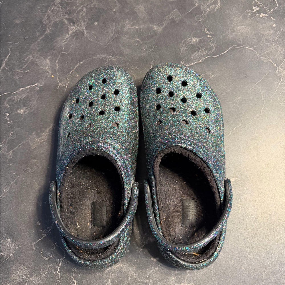 Crocs Glitter Black Iridescent Clog Shoes - Picture 2 of 3